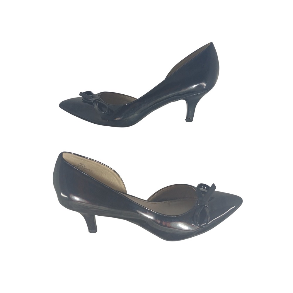 Bandolino BDIDALIE Black Patent Bow Pointed Toe Kitten Heel‎ dOrsay Pumps 8.5M